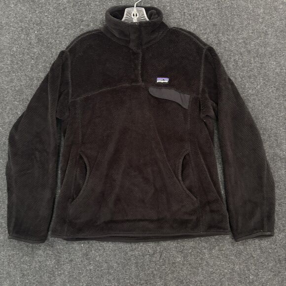 Patagonia Pullover Women's Small Black Fuzzy Re-Tool Snap-T Fleece High Pile - Picture 1 of 8